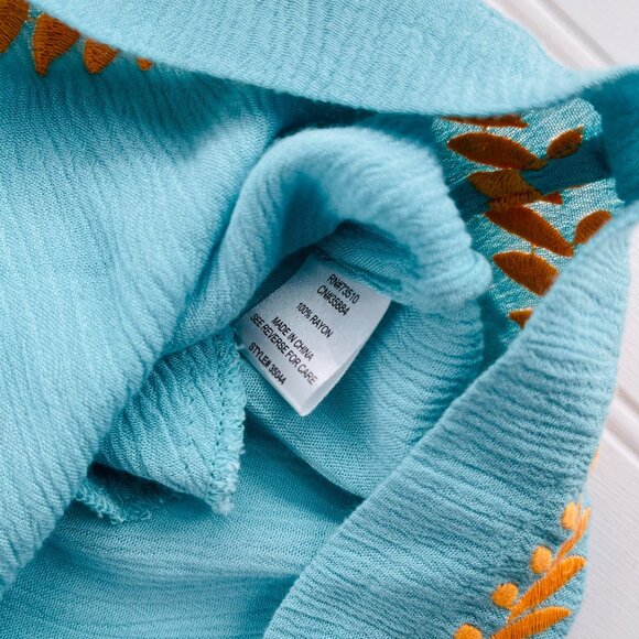 Uncle Frank Womens Medium Blue Sleeveless Dress With Orange Embroidery Boho NWT - Picture 3 of 6